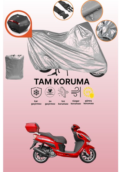 Gri Arka Çanta Uyumlu Yuki Lupo 125 Uyumlu Motor Brandası, Koruyucu Örtü