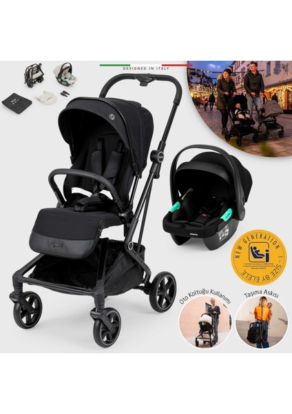 Rotativo Çift Yönlü Kabin Tipi Travel Bebek Arabası Siyah