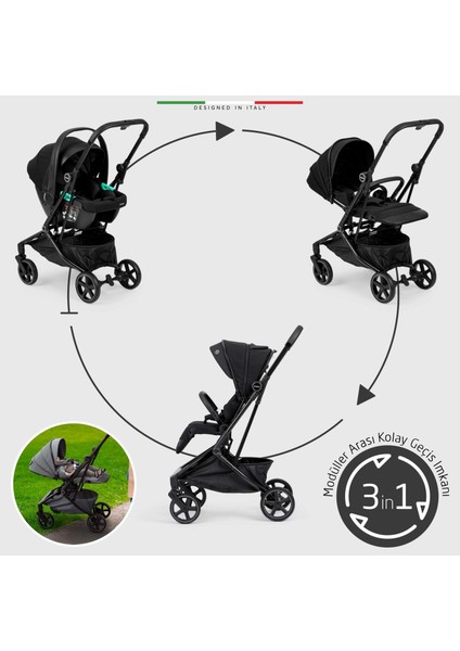 Rotativo Çift Yönlü Kabin Tipi Travel Bebek Arabası Siyah indirimleri