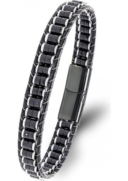 Oniks & Hematit Çelik Örgülü Deri Bileklik 9592B22D2