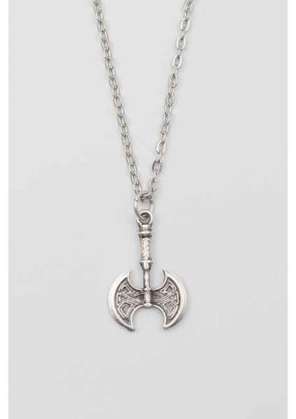 Modern Viking Balta Kolye - Düz Ezme Ithal Zincirli Unisex Gümüş Kaplama - 60 cm