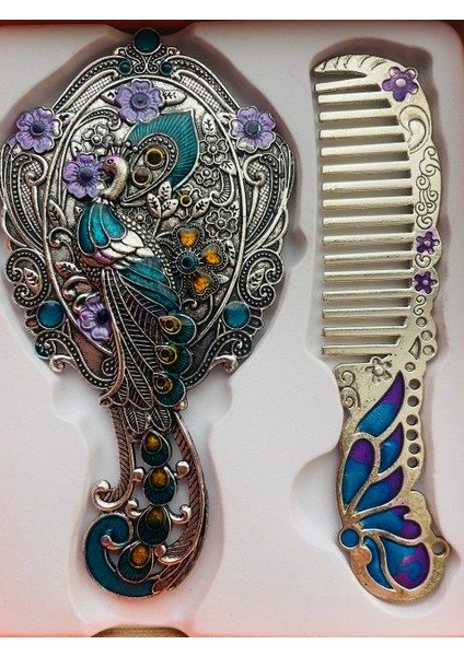 Ayna Tarak Seti, Kutulu-Metal-Hediyelik Takım, 13CM Aynalı Saç Fırçası, Tavuskuşu Figürlü fiyatları