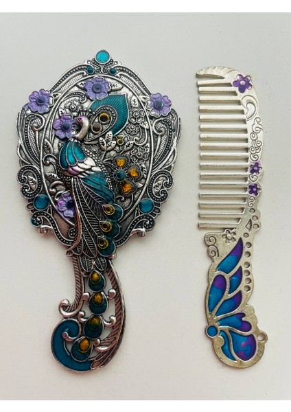 Ayna Tarak Seti, Kutulu-Metal-Hediyelik Takım, 13CM Aynalı Saç Fırçası, Tavuskuşu Figürlü indirimleri
