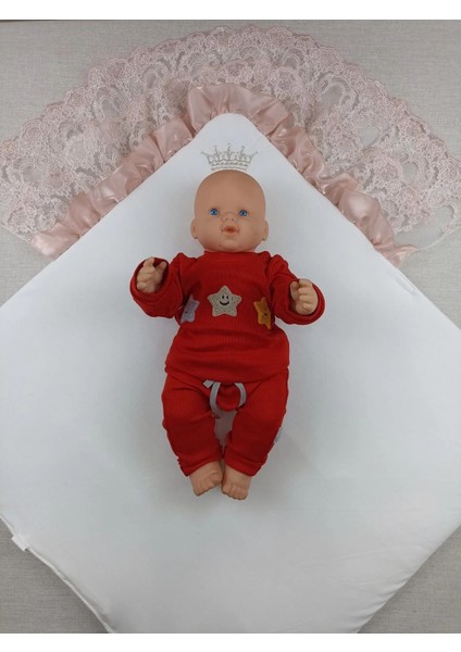 Litaetrend Sahra Taç Nakışlı Inci ve Dantel Fiyonklu Çift Dantel Duvaklı Trilüks Kundak Bebek Battaniyesi Gül Kurusu indirimleri