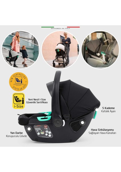 Rotativo Çift Yönlü Kabin Tipi Travel Bebek Arabası Siyah