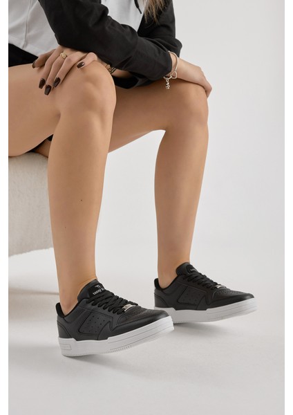 Unisex Siyah Beyaz Termo Taban Bağcıklı Günlük Spor Ayakkabı