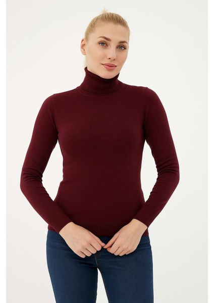 Esnek Baıkçı Yaka Kazak Bordo