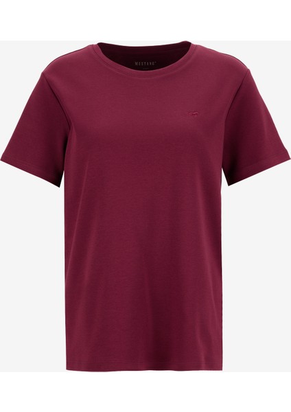 Bisiklet Yaka Nakışlı Bordo Kadın T-Shirt M4WL-TST-1903