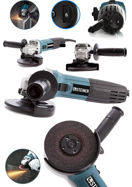 Alman 2600 W Professional 6 Kademe Devir Ayarlı Avuç Içi Taşlama Makinesi 125MM modelleri