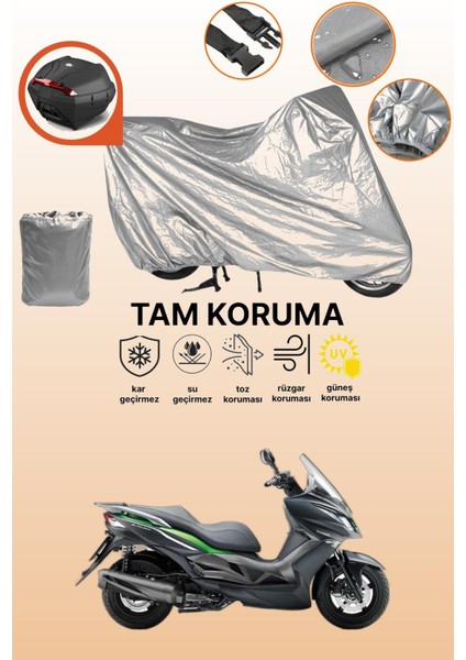 Gri Arka Çanta Uyumlu Kawasaki J 300 Uyumlu Motor Brandası, Koruyucu Örtü