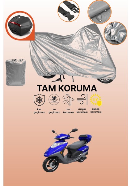 Gri Arka Çanta Uyumlu Kral Motor Spica 100 Uyumlu Motor Brandası, Koruyucu Örtü