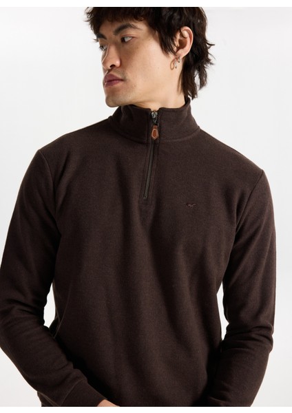 Fermuarlı Yaka Koyu Kahve Erkek Sweatshırt M4WM-SWT-1560