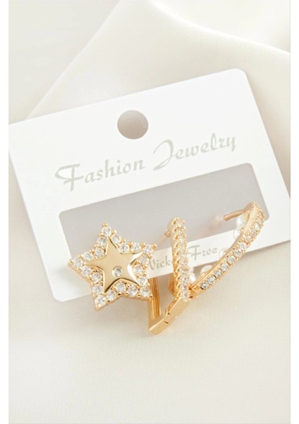 3 Adet Yıldız Inci Zirkon Taşlı Küpe