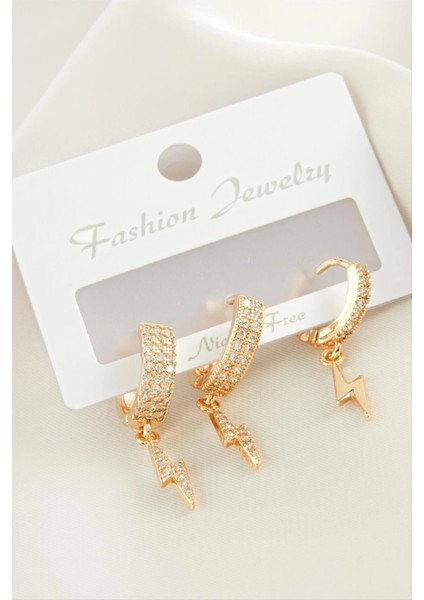 3 Adet Şimşek Zirkon Taşlı Küpe