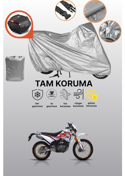 Gri Arka Çanta Uyumlu Rks RK200-R Uyumlu Motor Brandası, Koruyucu Örtü