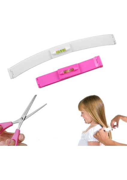 Saç Kesme & Kakül Düzeltme Seti – 3’lü Profesyonel Bangs Trimming Ruler Set (2 Adet Kakül Cetveli + 1 Adet Saç Inceltme Makası) | Abs + Paslanmaz Çelik, Düz & Kavisli Klips, Terazi Göstergeli