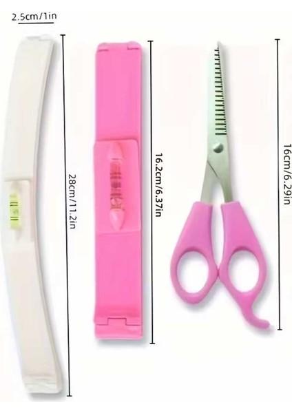 Saç Kesme & Kakül Düzeltme Seti – 3’lü Profesyonel Bangs Trimming Ruler Set (2 Adet Kakül Cetveli + 1 Adet Saç Inceltme Makası) | Abs + Paslanmaz Çelik, Düz & Kavisli Klips, Terazi Göstergeli fiyatları