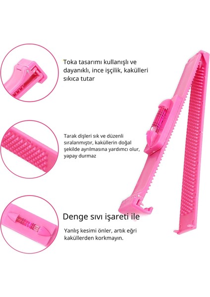 Saç Kesme & Kakül Düzeltme Seti – 3’lü Profesyonel Bangs Trimming Ruler Set (2 Adet Kakül Cetveli + 1 Adet Saç Inceltme Makası) | Abs + Paslanmaz Çelik, Düz & Kavisli Klips, Terazi Göstergeli