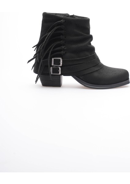 Kadın Süet Bot Büzgülü Topuklu Püsküllü Siyah Ferra fiyatları