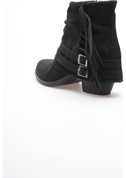 Kadın Süet Bot Büzgülü Topuklu Püsküllü Siyah Ferra fırsatları