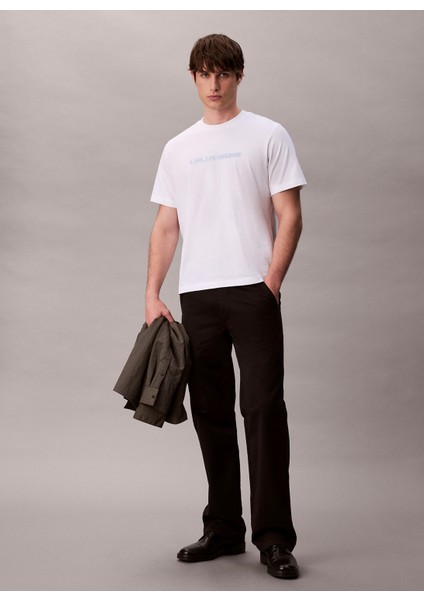 Bisiklet Yaka Baskılı Beyaz Erkek T-Shirt LV04RD807GYAA Ss 20S Tc Ck Stack gr