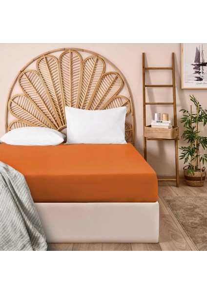 Soft Çift Kişilik Düz Kenar Çarşaf - Turuncu - 240X260 cm