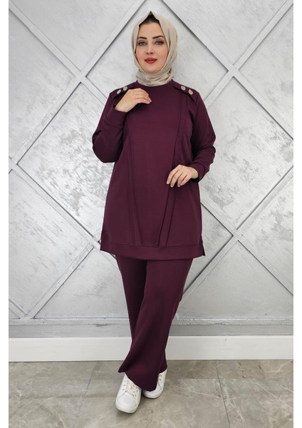 Kadın Düğme Detaylı Nervür Dikim Tesettür Takım modelleri