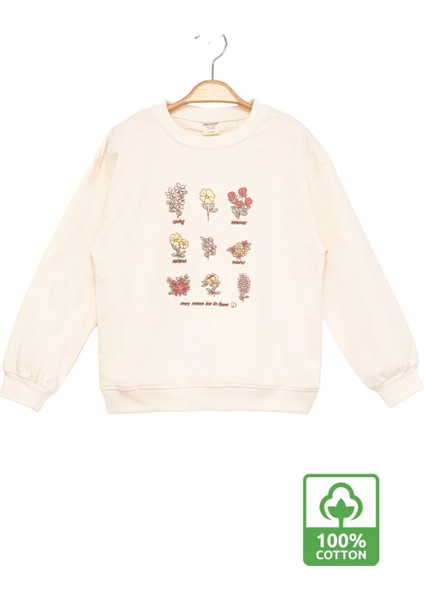 Kız Çocuk Sweatshirt Ekru Uzun Kollu Çiçek Desenli Çocuk Sweat fiyatları