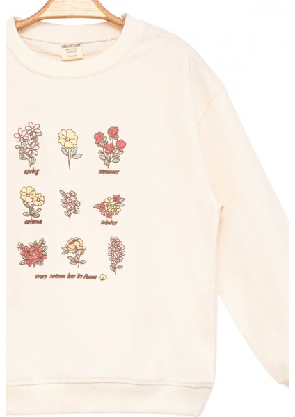 Kız Çocuk Sweatshirt Ekru Uzun Kollu Çiçek Desenli Çocuk Sweat modelleri