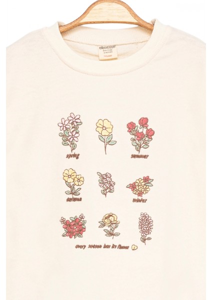 Kız Çocuk Sweatshirt Ekru Uzun Kollu Çiçek Desenli Çocuk Sweat indirimleri
