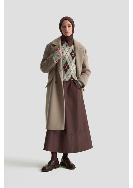 Kruvaze Yaka Kaşe Kaban 25KD1122 Vizon