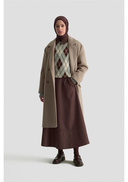 Kruvaze Yaka Kaşe Kaban 25KD1122 Vizon fiyatları