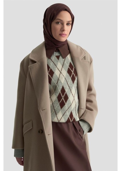 Kruvaze Yaka Kaşe Kaban 25KD1122 Vizon modelleri