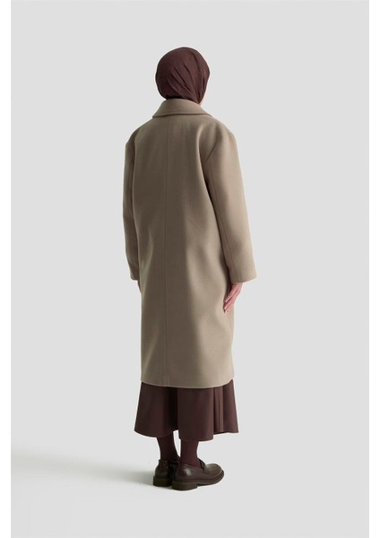 Kruvaze Yaka Kaşe Kaban 25KD1122 Vizon indirimleri