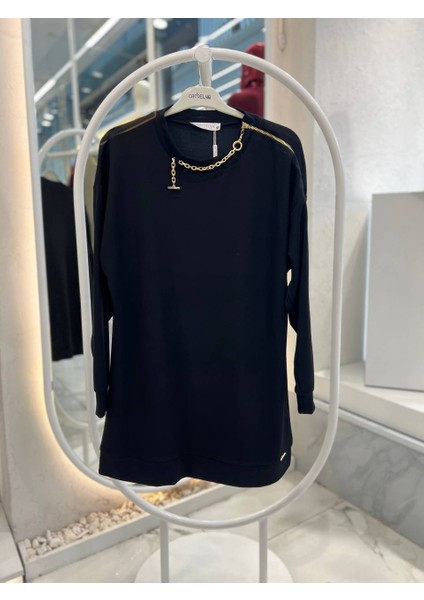 Kadın Omuz Fermuar Detay ve Zincir Kolyeli Üst Kalite Tunik
