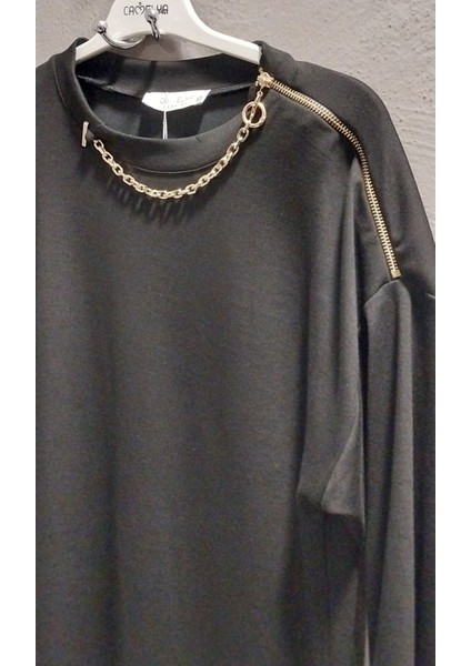 Kadın Omuz Fermuar Detay ve Zincir Kolyeli Üst Kalite Tunik fırsatları