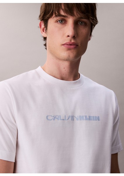 Bisiklet Yaka Baskılı Beyaz Erkek T-Shirt LV04RD807GYAA Ss 20S Tc Ck Stack gr modelleri