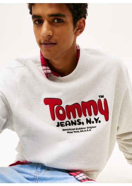 Bisiklet Yaka Açık Gri Erkek Sweatshırt DM0DM22087P09 Tjm Rlx Boucle Fnt Pl