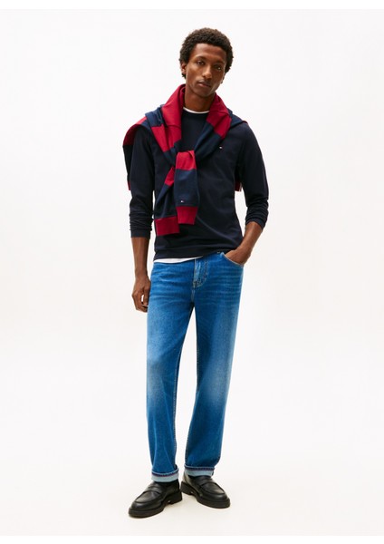 Bisiklet Yaka Mavi Erkek T-Shirt MW0MW27908DW5_LUXURY Interlock Ls T