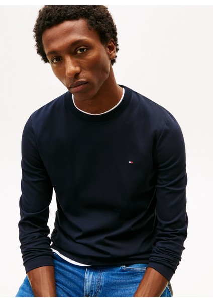 Bisiklet Yaka Mavi Erkek T-Shirt MW0MW27908DW5_LUXURY Interlock Ls T fiyatları