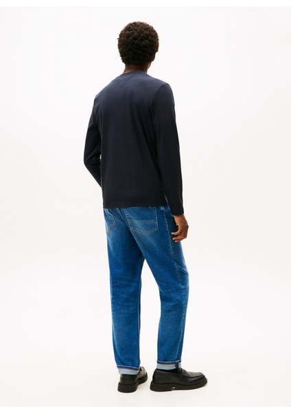 Bisiklet Yaka Mavi Erkek T-Shirt MW0MW27908DW5_LUXURY Interlock Ls T fırsatları