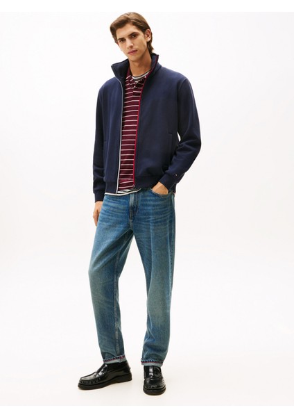Dik Yaka Mavi Erkek Sweatshırt MW0MW40481DW5_GLOBAL Strıpe Zıp Thr