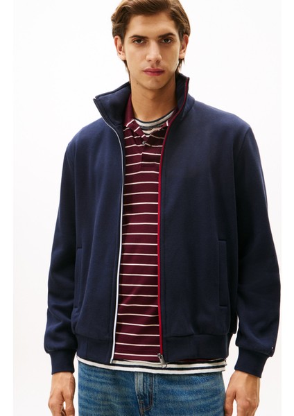 Dik Yaka Mavi Erkek Sweatshırt MW0MW40481DW5_GLOBAL Strıpe Zıp Thr fiyatları