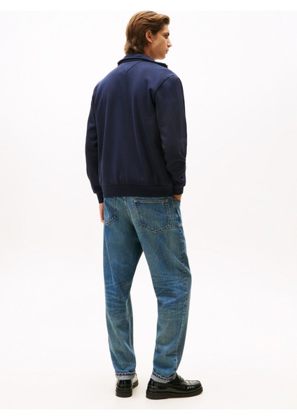 Dik Yaka Mavi Erkek Sweatshırt MW0MW40481DW5_GLOBAL Strıpe Zıp Thr fırsatları