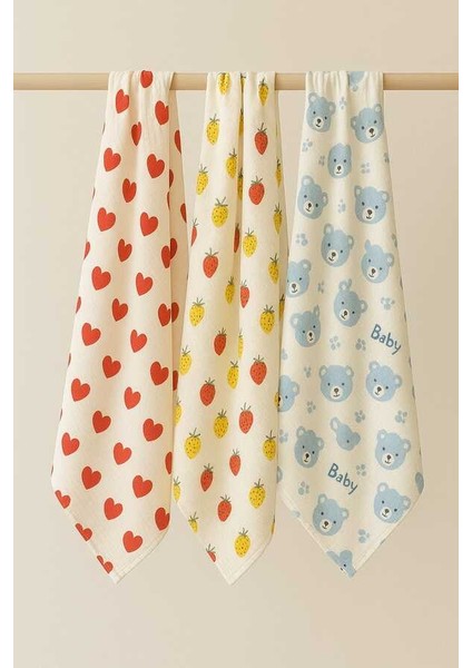 Çok Amaçlı Muslin Örtü & Battaniye 3'lü Set %100 Pamuk 80X90 cm