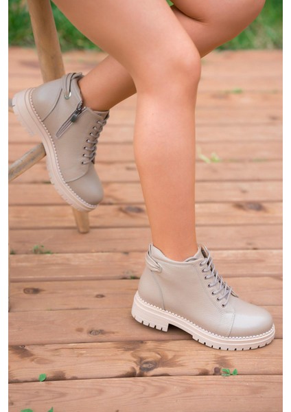 Drop Fermuarlı Kadın Hakiki Deri Bot Vizon fiyatları