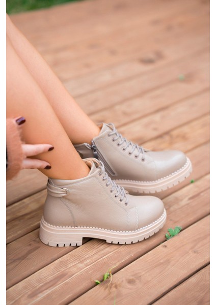 Drop Fermuarlı Kadın Hakiki Deri Bot Vizon modelleri