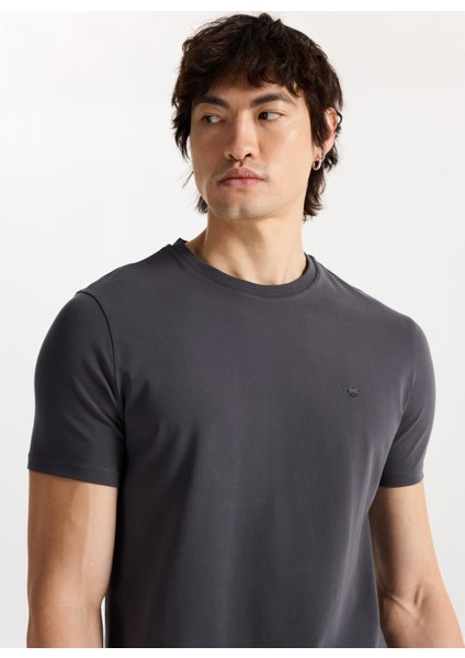 Bisiklet Yaka Düz Antrasit Erkek T-Shirt M4WM-TST-1987