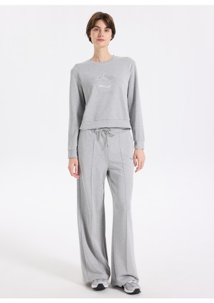 D5WL-SWT3615 Gri Melanj Bisiklet Yaka Relaxed Baskılı Kadın Sweatshırt fiyatları