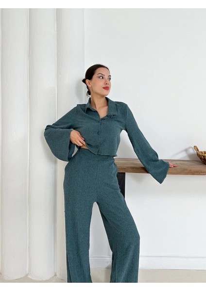 Gömlek Yaka Kaplama Düğmeli Takım Petrol Yeşili fırsatları